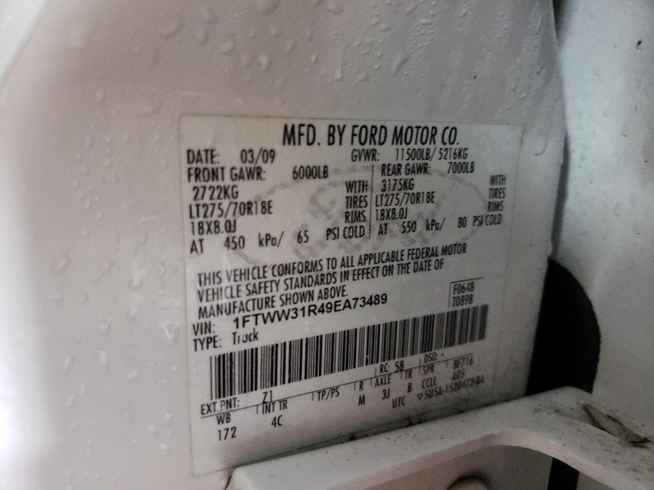 1FTWW31R49EA73489 2009 Ford F350 Super Duty