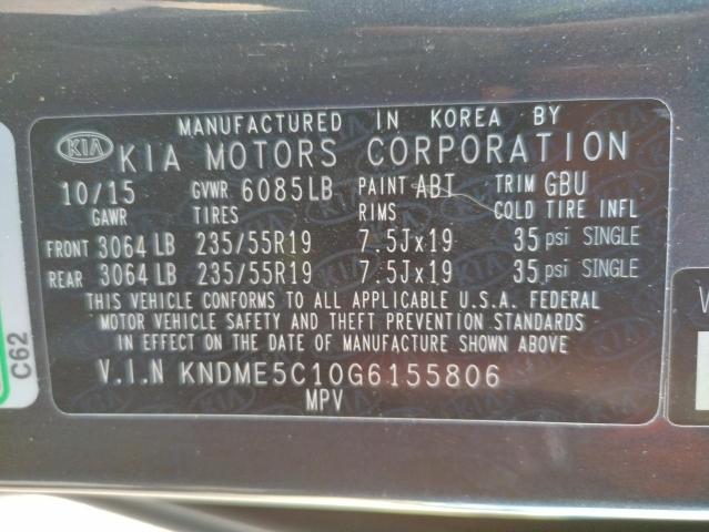 2016 KIA SEDONA SXL KNDME5C10G6155806