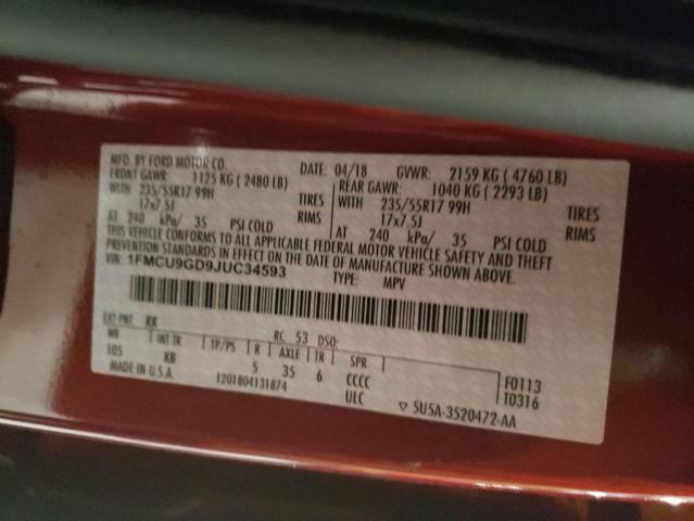 1FMCU9GD9JUC34593 Ford Escape Se 2018. Фото: 9