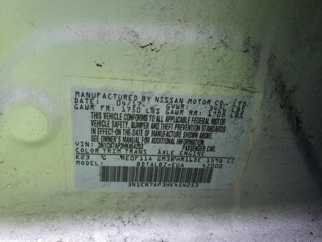 3N1CN7AP3HK454253 Nissan Versa S 2017. Фото: 9
