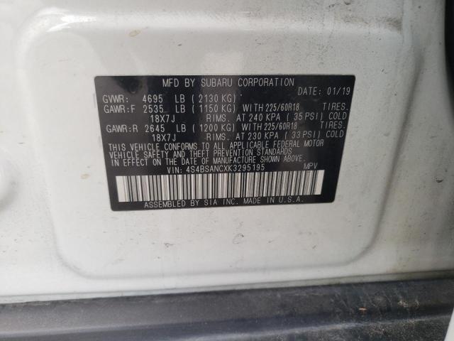 2019 SUBARU OUTBACK 2. 4S4BSANCXK3295195