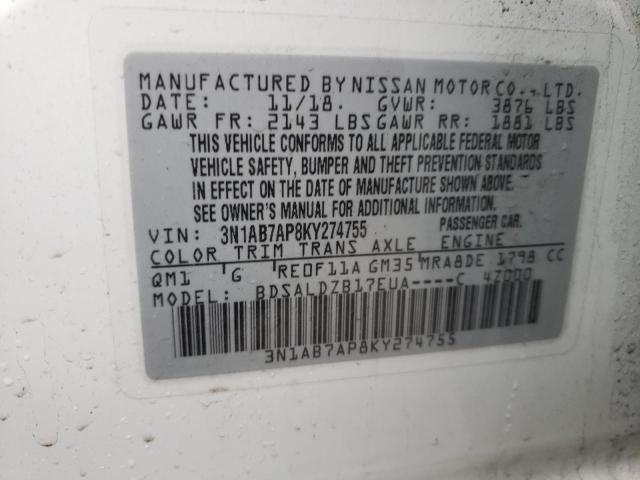 2019 NISSAN SENTRA S - 3N1AB7AP8KY274755