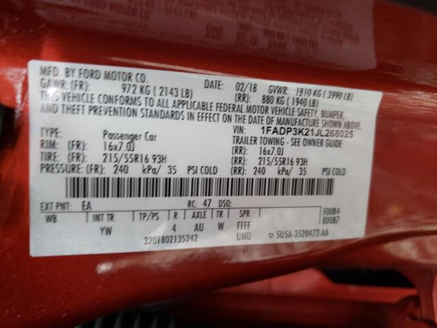 2018 FORD FOCUS SE - 1FADP3K21JL268025