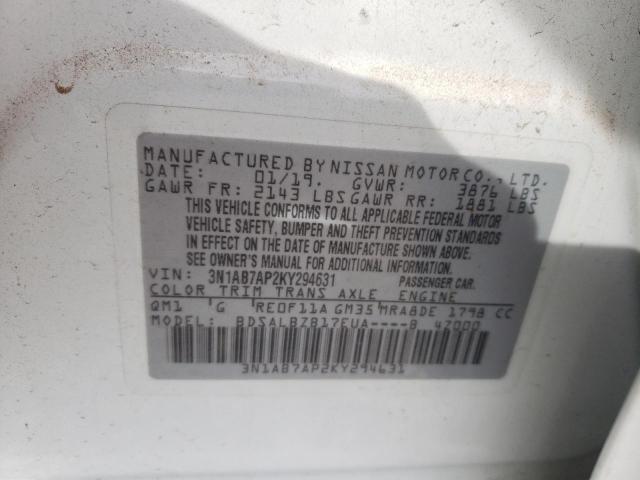 3N1AB7AP2KY294631 Nissan Sentra S 2019. Фото: 9