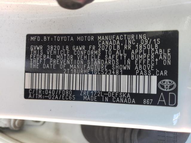 2T1BURHE1GC523481 Toyota Corolla L 2016. Фото: 9