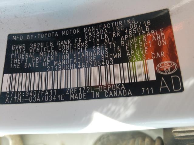 2016 TOYOTA COROLLA L 2T1BURHE4GC705403