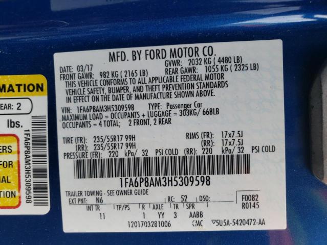 2017 FORD MUSTANG - 1FA6P8AM3H5309598