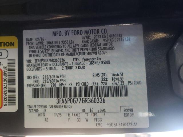 2016 FORD FUSION S 3FA6P0G77GR360326