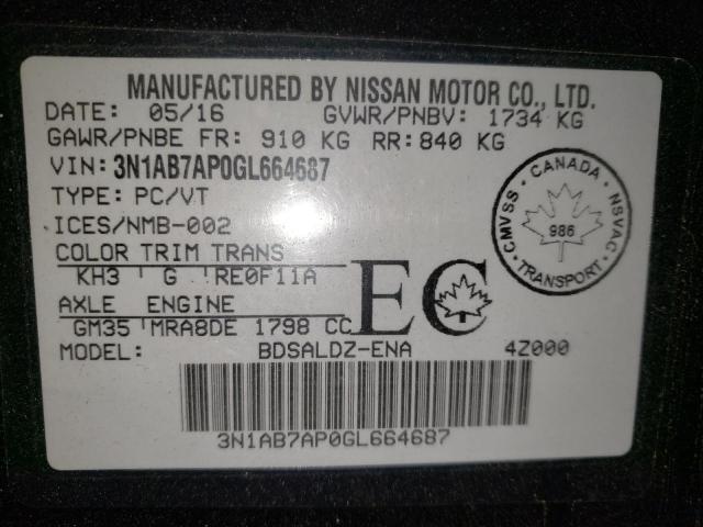 2016 NISSAN SENTRA S 3N1AB7AP0GL664687