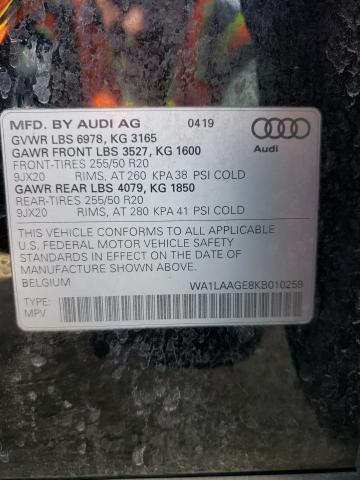 2019 AUDI E-TRON PRE WA1LAAGE8KB010259