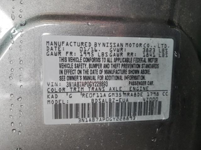 2016 NISSAN SENTRA S 3N1AB7AP0GY228893
