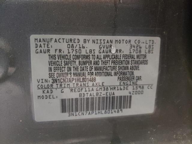 2017 NISSAN VERSA S 3N1CN7AP1HL801489