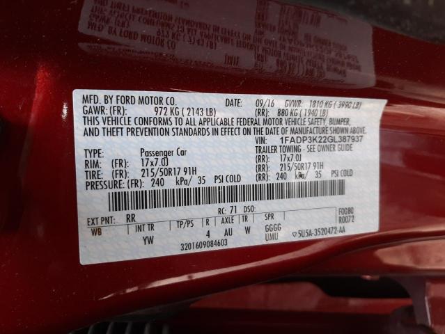 1FADP3K22GL387937 Ford Focus Se 2016. Фото: 9