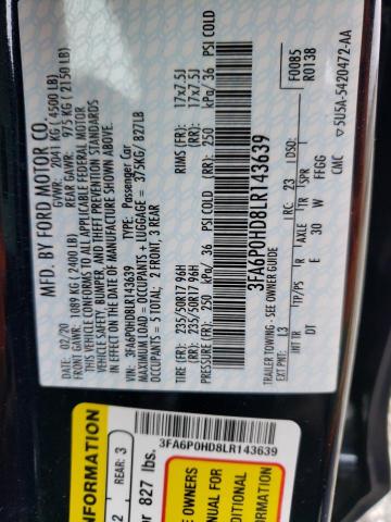 2020 FORD FUSION SE 3FA6P0HD8LR143639