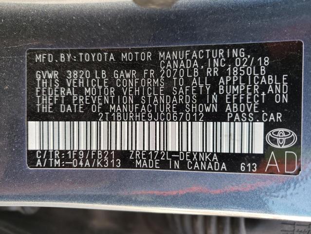 2018 TOYOTA COROLLA L 2T1BURHE9JC067012