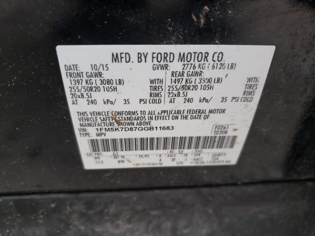 1FM5K7D87GGB11683 Ford Explorer X 2016. Фото: 9