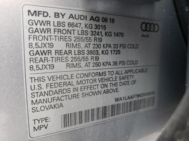2019 AUDI Q7 PREMIUM WA1LAAF79KD006535