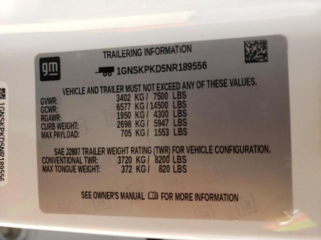 2022 CHEVROLET TAHOE 1GNSKPKD5NR189556