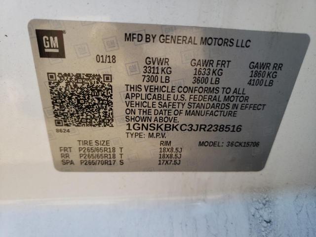 2018 CHEVROLET TAHOE LT 1GNSKBKC3JR238516