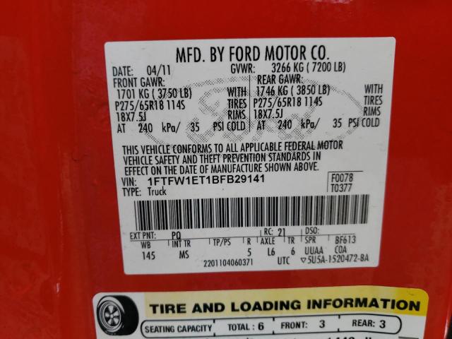 1FTFW1ET1BFB29141 Ford F150 Super 2011. Фото: 9