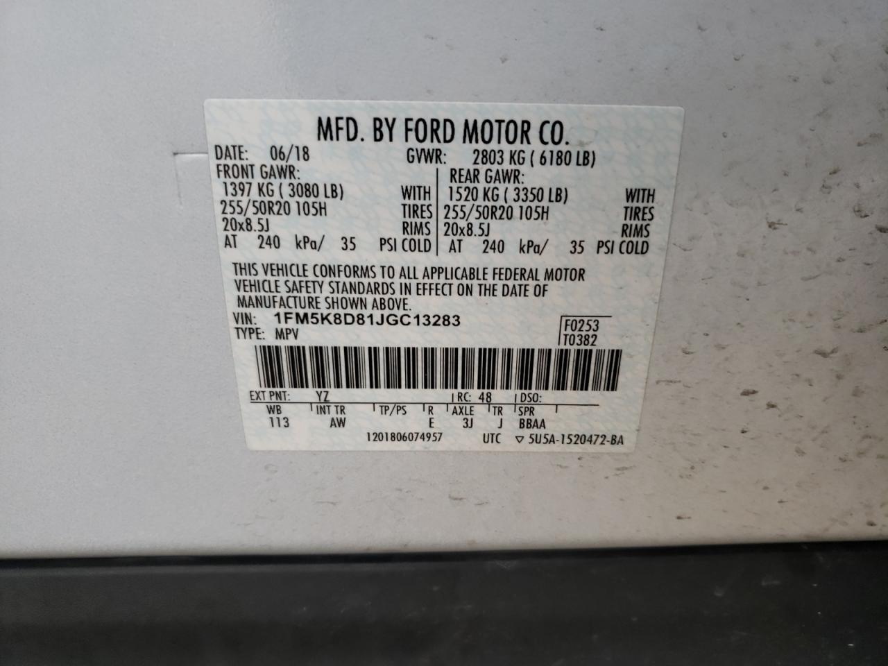 1FM5K8D81JGC13283 FORD EXPLORER 2018