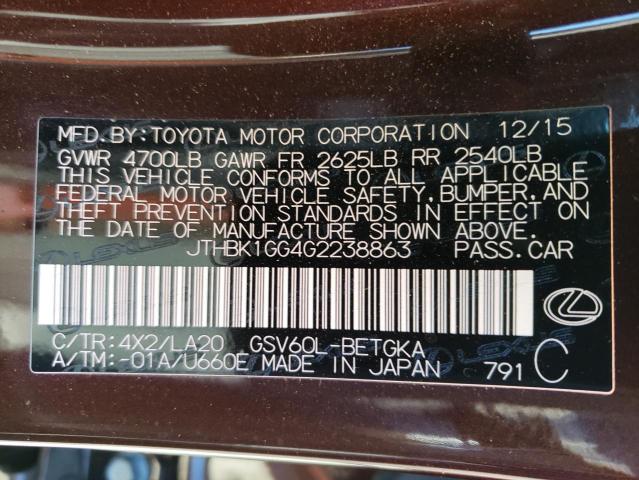 JTHBK1GG4G2238863 Lexus Es 350 2016. Фото: 9