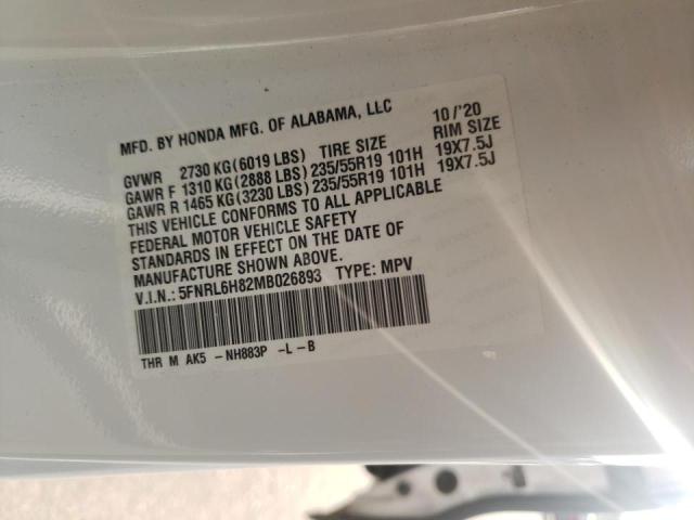 2021 HONDA ODYSSEY 5FNRL6H82MB026893