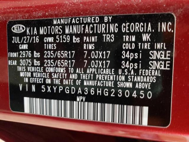 5XYPGDA36HG230450 Kia Sorento Lx 2017. Фото: 9