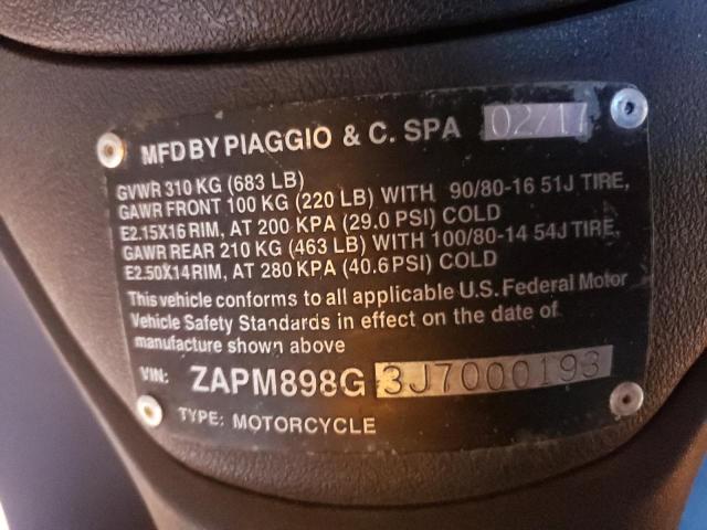 2018 VESPA SCOOTER ZAPM898G3J7000193