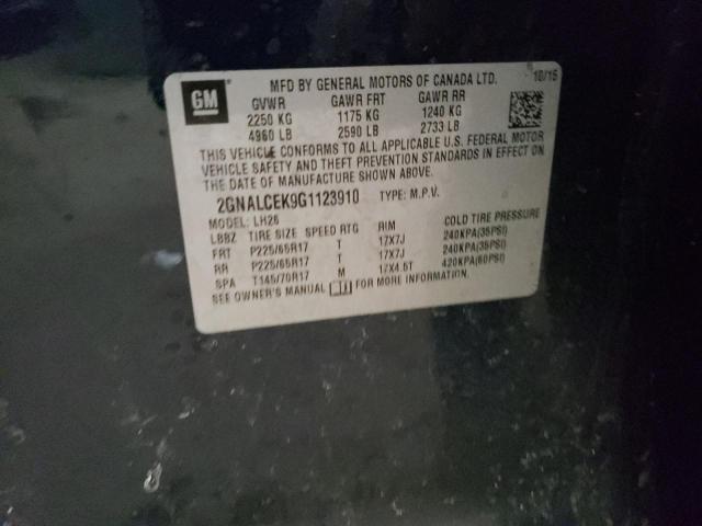 2GNALCEK9G1123910 Chevrolet Equinox Lt 2016. Фото: 9