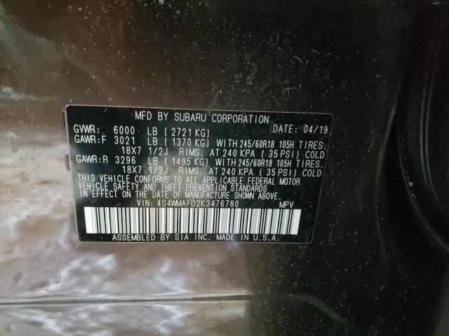 2019 SUBARU ASCENT PRE 4S4WMAFD2K3476780