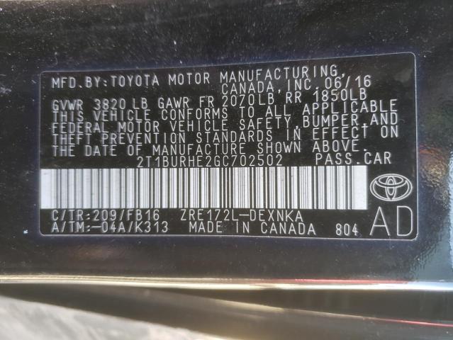 2016 TOYOTA COROLLA L 2T1BURHE2GC702502