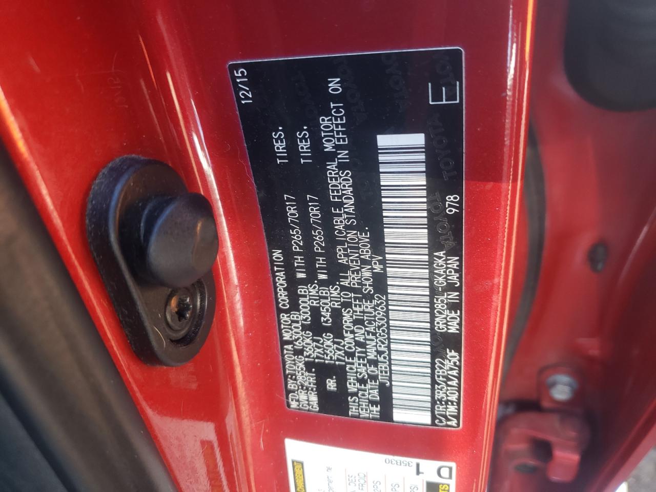 JTEBU5JR2G5309632 TOYOTA 4RUNNER 2016