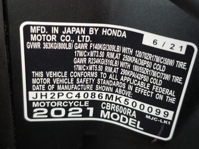 2021 HONDA CBR600 RA JH2PC4086MK500099