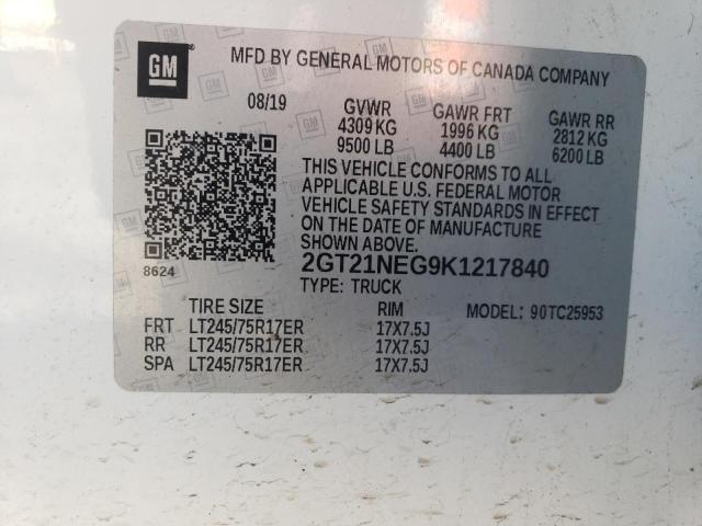2019 GMC SIERRA C25 2GT21NEG9K1217840