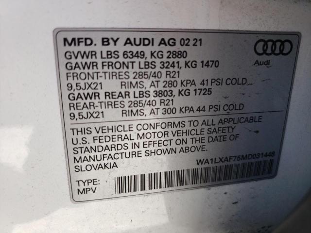 2021 Audi Q7 Premium 3.0L(VIN: WA1LXAF75MD031448