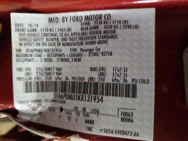2019 FORD FUSION SEL - 3FA6P0MU5KR131954