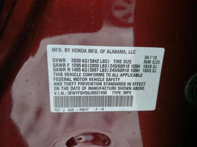 2018 HONDA PILOT EXL 5FNYF6H56JB037450