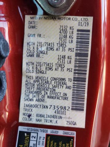 1N6BD0CT3KN735982 Nissan Frontier S 2019. Фото: 9