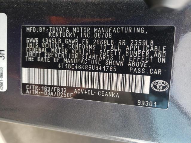 4T1BE46K89U841785 Toyota Camry Base 2009. Фото: 9