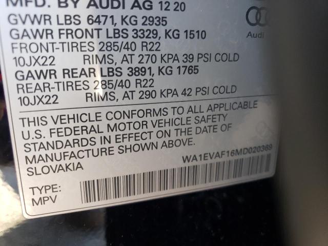 2021 AUDI Q8 PREMIUM WA1EVAF16MD020369