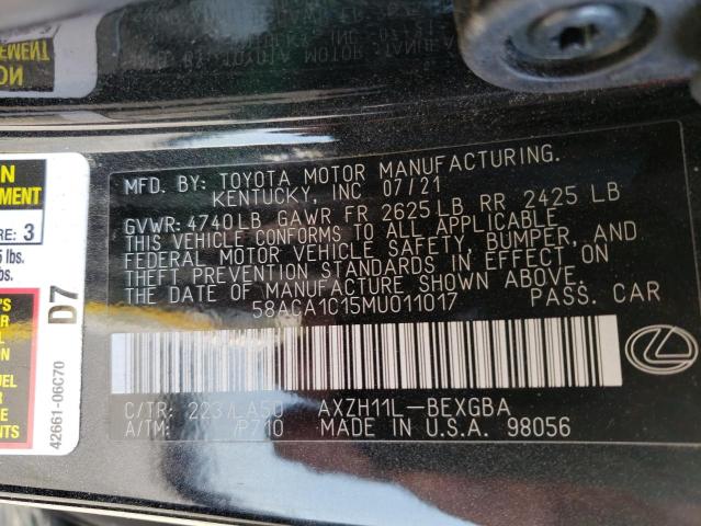 2021 LEXUS ES 300H BA 58ACA1C15MU011017