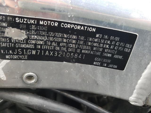 Suzuki GSX1300 R salvage cars for sale: 2003 Suzuki GSX1300 R