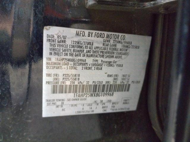 1FAHP25WX8G109968 Ford Taurus Lim 2008. Фото: 9