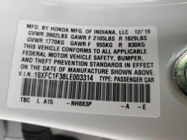 19XFC1F38LE003314 Honda Civic Ex 2020. Фото: 9