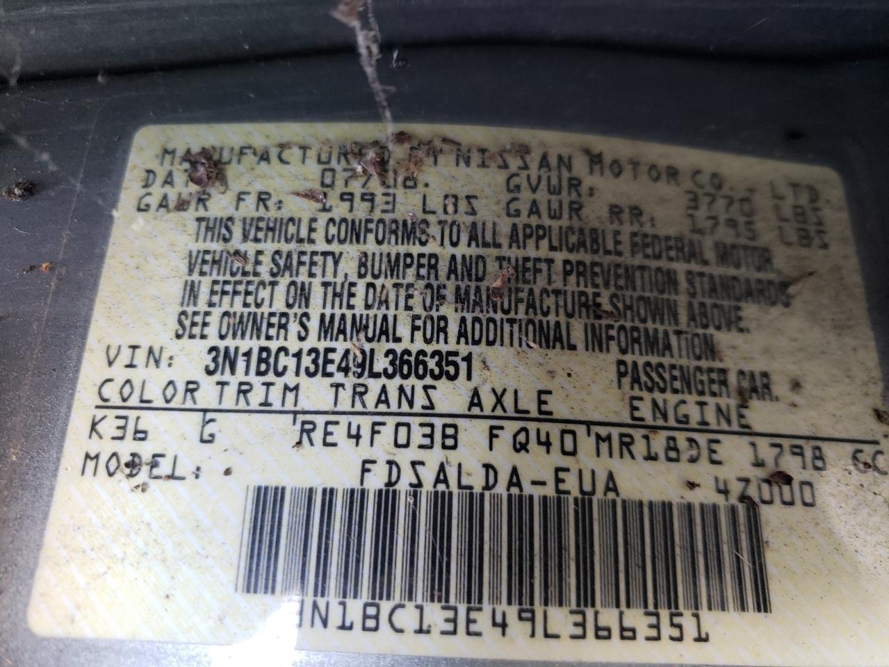 2009 Nissan Versa S VIN: 3N1BC13E49L366351 Lot: 65903441