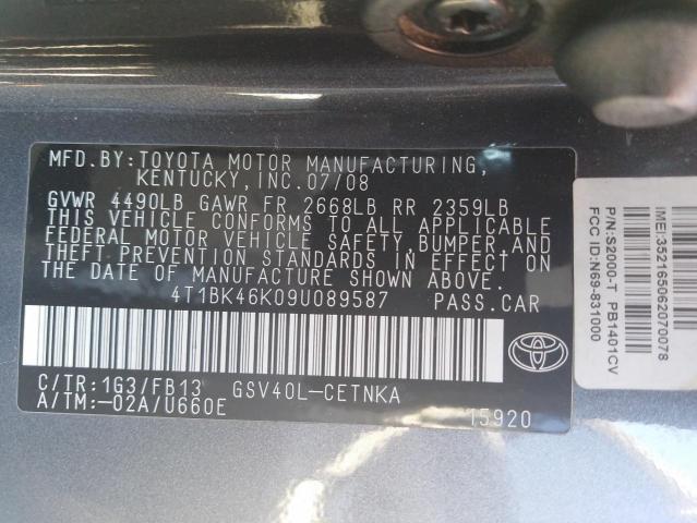4T1BK46K09U089587 Toyota Camry Se 2009. Фото: 9