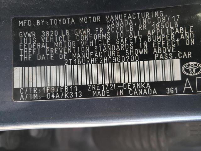 2017 TOYOTA COROLLA L 2T1BURHE2HC960200