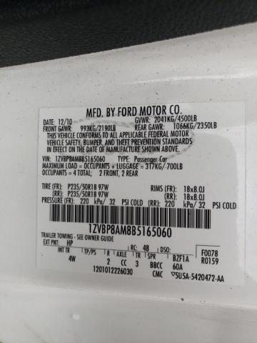 2011 FORD MUSTANG - 1ZVBP8AM8B5165060