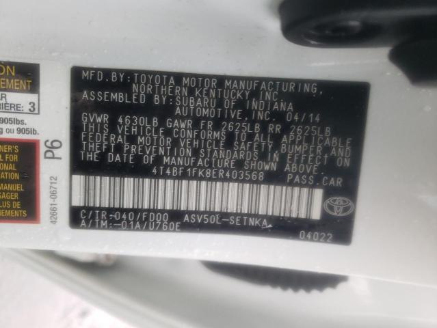 4T4BF1FK8ER403568 Toyota Camry L 2014. Фото: 9